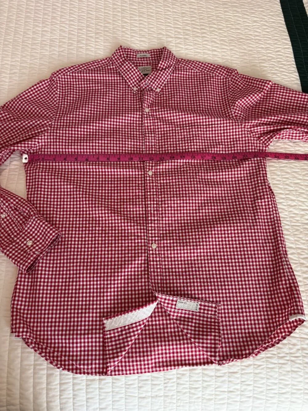 J. Crew Mens Classic L Red/White Gingham Long Sleeve Button Down.